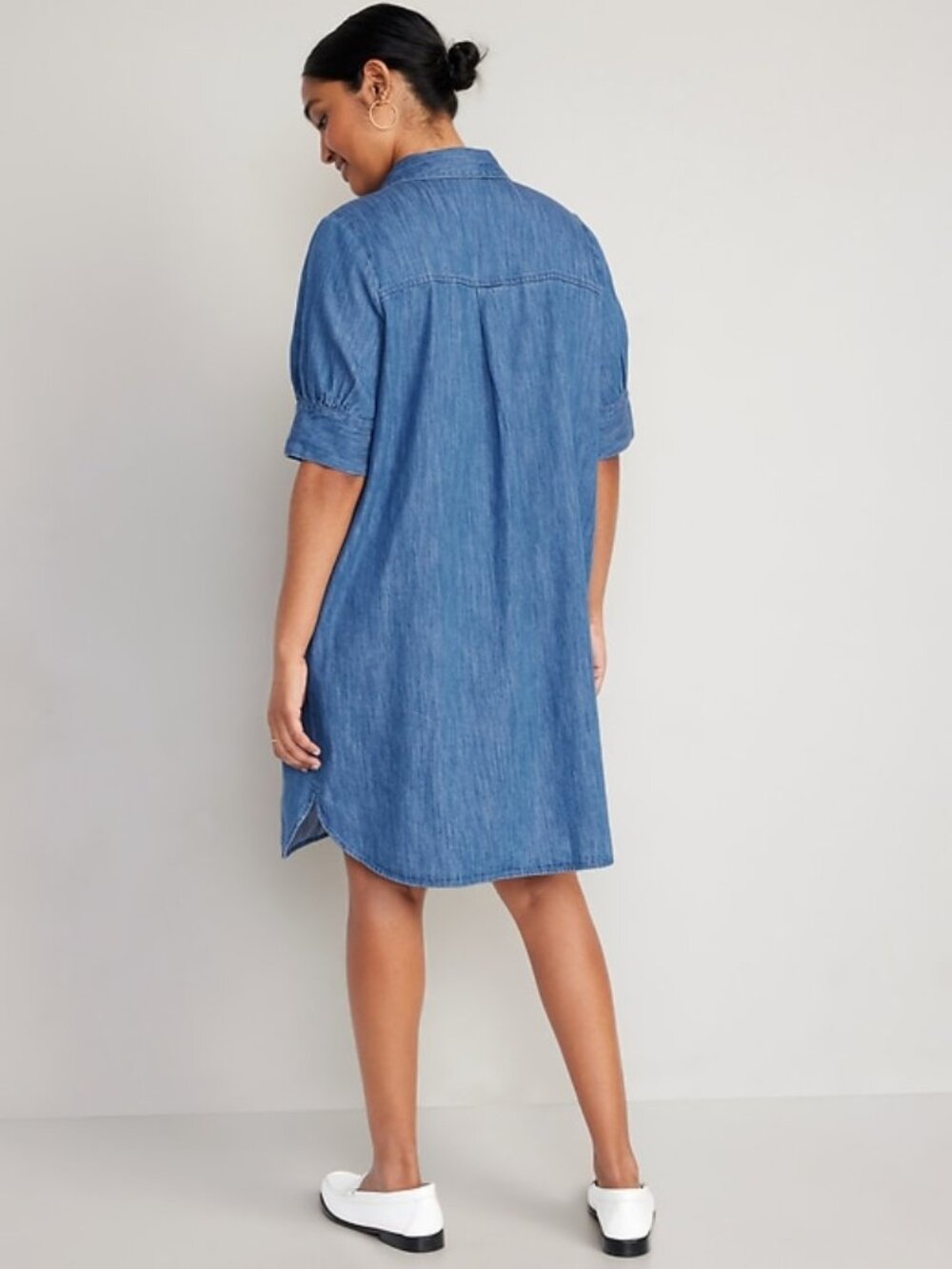 NWT OLD NAVY short sleeve jean shirt dress in medium wash (L tall) - Picture 2 of 7